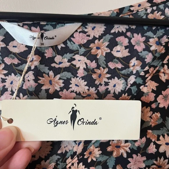 Agnes Orinda Black & Orange Floral Flutter Sleeve Tiered Blouse - Picture 3 of 7